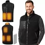 LABEWVI Gilet chauffant, veste chauffante homme avec batterie incluse, 10000mAh polaire blouson chauffant T3 (FR/ES, Alpha/lettres, 4TG, Taille normale, Taille normale, Noir)