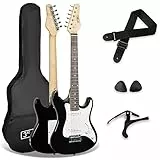 3rd Avenue XF Pack Guitare Électrique enfant Taille Junior 3/4 pour Débutants avec Housse, Sangle, Médiators et Capodastre – Noir