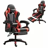 Frixovel Chaise Gaming, Siège de Bureau réglable, Fauteuil Gaming avec Repose-Pieds télescopique (Noir et Rouge)