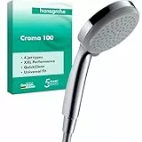 hansgrohe Croma 100 - Pommeau de douche 4 types de jet, Douchette à main ronde (diamètre 100 mm), Chromé, 28535000