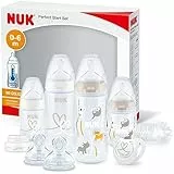 NUK ensemble de biberons First Choice+ Perfect Start, goupillon et sucette Genius | 0-6 mois | tétines en silicone | contrôle de la température | sans BPA | transparent [garçon/fille] | 10 unités