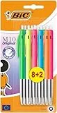 BIC M10 Original Stylos-Bille Rétractables Pointe Moyenne (1,0 mm) - Corps Couleurs Acidulées Assortis, Encre Bleue, Blister de 8+2