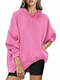 Timuspo Sweat à capuche basique surdimensionné pour femme - Couleur unie - Manches longues - Décontracté - Moderne - Automne, Rose, L
