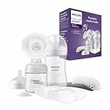 Philips Avent Kit allaitement avec tire-lait manuel simple, coussin souple et adaptatif, biberons de 260 ml et 125 ml, sans BPA, 4 coussinets d'allaitement jetables (Modèle SCD430/60)