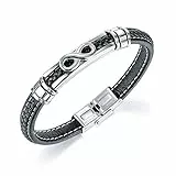 ATEIELLI Infini Bracelet Cuir Noir Acier Inoxydable Fermoir 21.5cm B310, 21 cm, Cuir, 21 cm, Cuir