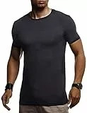 Leif Nelson T-shirt d'été à col rond en coton, coupe droite, col rond, décontracté, basique pour homme, manches courtes, Noir , L