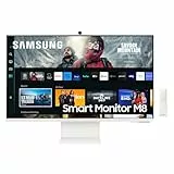 Samsung Smart Monitor Écran PC M8 32', 4K HDR, 60 Hz, Webcam incluse, Écran Pivotant avec Haut-parleurs, Smart TV Apps avec Télécommande, Blanc, LS32CM801UUXEN