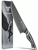 SANMUZUO Couteau de chef 20 cm - Couteau de cuisine japonais professionnel - Acier Damas noir avec manche ergonomique - Série MIAO