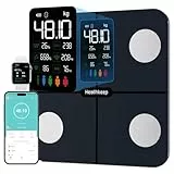 Balance Pèse Personne, Healthkeep Balance Connectée Impédancemètre Grand Écran VA avec Fréquence Cardiaque avec 15 Mesures Avec APP pour Andriod et iOS 180kg/400lb/28st, Bleu Marine