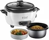Russell Hobbs Cuiseur de Riz [Moyen] Mijoteuse (0,8L, 4 portions, Idéal aussi pour légumes/poisson etc., cuillère à riz & verre doseur incl., réchauffe, Bol antiadhésif amovible lavable) 27030-56