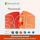 Microsoft 365 Personnel | 12 mois | 1 utilisateur | Applications Office avec IA | 1To de Stockage Onedrive | Abonnement Amazon avec renouvellement automatique