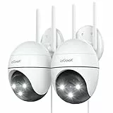 ieGeek (2 Pièces 2K Camera Surveillance WiFi Exterieure, 360° Camera IP, Vision Nocturne Couleur, Détection Humaine et Suivi Automatique, Audio Bidirectionnel, Sirène et Alarme Lumineuse, Stockage