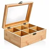wenco Boîte à thé de qualité supérieure avec 6 compartiments, 21,7 x 16 x 9 cm, bambou, marron clair