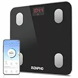 RENPHO Balance Pese Personne 180kg, Balance Connecté Bluetooth Pese Personnes Impédancemètre, 13 Analyses de la Composition Corporelle, à Synchroniser avec Une Application, Nero