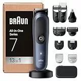 Braun Tondeuse Electrique Tout-En-Un Pour Hommes Series 7 AIO7565 Bleu, Kit 13-En-1 Avec Lame ProBlade et 7 Sabots, Coffret De Rasage Avec Accessoires, Conçue Pour Raser Barbe, Cheveux et Corps