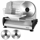 YASHE Trancheuse Électrique, Trancheuse à Viande et Pain de 250W avec Lames Lisse et Dentée de 19 cm, Épaisseur Réglable (0–15 mm), Verrouillage de Sécurité, Pieds Antidérapants, Facile à Nettoyer