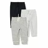 Amazon Essentials Pantalon à Enfiler en Coton Mixte Bébé, Lot de 3, Gris Clair Chiné/Noir/Rayures, 24 mois