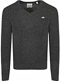 GANT Laine d'agneau Extra Fine avec col en V Sweater, Mélange de Bleu Marine foncé, M Hommes