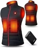 UNBON Veste Chauffante Femme, Gilet Chauffant Femme avec Batterie Incluse USB 10000mAh, Gilet Chauffant Électrique avec 3 Températures 6 Zones de Chauffage, Doudoune Chauffante sans Manche, Noir, XS