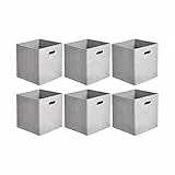 Amazon Basics Lot de 6 cubes de rangement pliables en tissu avec œillets ovales Gris clair