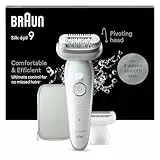 Braun Silk-épil 9, Épilateur Avec Tête Pivotante Pour Épilation Facile, Étanche, Peau Douce Longue Durée, Avec Tête De Rasoir Pour Femmes Et Sabot Tondeuse, 9-041, Blanc/Argent