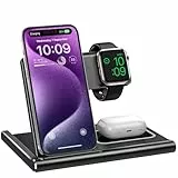 EXW Station de Charge, Chargeur à Induction 3 en 1 Chargeur sans Fil Compatible avec iPhone 17/16/15/14/13/12 Série, Apple Watch 10/9/8/7/6/SE/5/4/3, AirPods 2/3/4/Pro-Noir