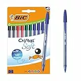 BIC Cristal Soft Stylos-Bille Pointe Moyenne (1,2 mm) - Écriture Douce et Fluide - Couleurs Assorties, Boîte carton de 10
