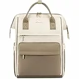 LOVEVOOK Sac a Dos Femme, 15,6 Pouces Imperméable pour Prdinateur Portable Elegant Antivol Avec Port de Charge USB & PC Compartiment pour Collège Voyage Loisir Travail Affaire, Kaki Beige