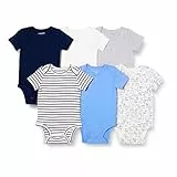 Amazon Essentials Body à Manches Courtes Mixte Bébé, Lot de 6, Bleu/Chiens, 24 mois