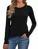 Crewhpo Haut Thermique Femme Col Rond T Shirt Thermiques à Manches Longues sous Pull Hiver Chaud Tee Shirt Thermolactyl Casual Couleur Unie Noir L