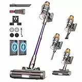 Aspirateur Balai Sans Fil avec 2 Batteries, 150Min/55KPA/600W/2.0L Aspirateur Sans Fil Puissant, Brosse Anti-Enchevêtrement/Support Mural Rechargeable/Écran LED, pour Poils d'Animaux/Tapis/Sols Durs