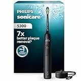 Philips Sonicare 5300 - Brosse à dents électrique sonique avec 2 niveaux d'intensité, Alerte de pression, EasyStart, SmarTimer et BrushPacer, Noir, modèle HX7101/01 [Nouvelle technologie]