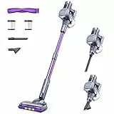 Lubluelu Aspirateur sans Fil 27000pa 220W, Puissant Balai électrique sans Fil, autonomie de 50 Minutes, avec brosses Anti-emmêlement et 2 filtres, pour sols durs, Tapis et Poils d'animaux. (Violet)