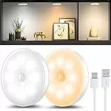 Lot de 2 veilleuses avec détecteur de mouvement, Lampe LED rechargeable USB à trois couleurs, Lumiere detecteur de mouvement interieur pour éclairage d'escalier, chambre, cuisine, chambre d'enfant.