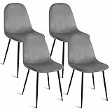 CangLong Dining Chairs Lot de 4 chaises Modernes en Velours avec Pieds en métal pour Salon, Chambre, Restaurant, Salle à Manger, Gris, Mousse
