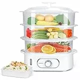 Aigostar Cuiseur Vapeur Electrique 12L, Cuiseur Vapeur Avec 3 Récipients Empilables, Support Pour Cuire les œufs, Minuterie de 60 Minutes, Récipient Pour Cuire le riz, Sans BPA, 900 W