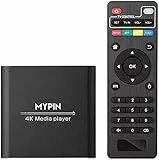 Lecteur Multimédia 4k, MYPIN Mini HD Media Player TV pour 8TB HDD/Clé USB/Carte TF/H.265 MP4 PPT MKV AVI Soutien Sortie HDMI/AV/Coaxial et Souris USB/Clavier-HDMI Jusqu'à 7.1 Son Surround