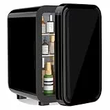YASHE Mini réfrigérateur, 6 litres/8 canettes 220-240 V AC/DC Réfrigérateurs thermoélectriques portables pour chambre à coucher, soins de la peau, boissons, bureau, dortoir et voiture, noir