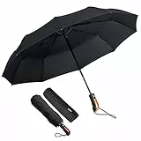 KASTEWILL Parapluie Pliant, Parapluie Homme Pliant Solide Compact Noir, Parapluie Pliable Automatique Imperméable en Teflon, Parapluies Voyage Anti Vent avec 10 Baleines pour Femme de Diamètre 116 cm
