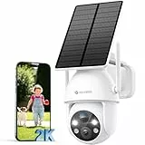 YESYAMO 2K Camera Surveillance WiFi Exterieure sans Fil Solaire, 2.4GHz Camera Exterieur Solaire avec Panneau Solaire, 360° PTZ, Vision Nocturne Couleur, Audio Bidirectionnel, PIR Sirène(Blanc)