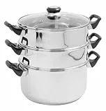 Crealys 503443, Cuit Vapeur Inox diam. 24 cm - 3 niveaux + couvercle verre - tous feux dont induction