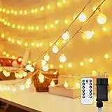 Guirlande Lumineuse Sphérique,13M 100 LED Guirlande Lumineuse Noel Extérieur/Intérieur avec Télécommande Timer, Étanche, 8 Modes, Idéal pour Noël, Mariage, Décoration de Balcon