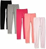 Amazon Essentials Legging Fille, Lot de 5, Gris Chiné/Noir/Pêche/Rose Clair/Rouge, 8 Ans