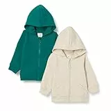 Amazon Essentials Sweat-Shirt à Capuche Zippé en Tissu Éponge French Terry Mixte Bébé, Lot de 2, Avoine Chiné/Vert Émeraude Foncé, 24 mois