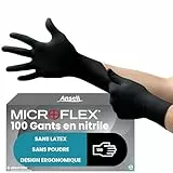 Ansell MicroFlex 93-852 Gants Jetables en Nitrile, Non Poudrés, Protection Multiusage, Alimentaire, Chimique et Mécanique, Sans Latex, Noir, Taille L (100 Pièces)