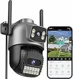 ANBIUX 2.5K Camera Exterieur - 2,4/5G WiFi 360° PTZ,Camera Surveillance WiFi avec Double Objectif, Vision Nocturne en Couleur, Suivi Intelligent, Audio Bidirectionnel, Stockage Cloud Gratuit, IP66