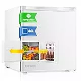 FOHERE Mini Réfrigérateur 46L, Petit Frigo Silencieux Avec Congélateur, Porte Réversible, Pieds Réglables, Etagères Réglables, Mini Frigo de Chambre, 42 dB, Adapté à la Maison et au Bureau, Blanc