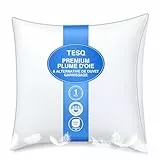 TESQ Oreiller en Plumes de Luxe 60x60 cm avec Triple Couche de Confort, Premium d'oreiller Confort Coussin en Duvet Hygiénique, Remplissage Doux 100% Moelleux Oreiller, Lavable et Respectueux
