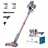 Lubluelu Aspirateur Balai sans Fil 25000pa, Aspirateur sans Fil 50min d'Autonomie Aspirateur avec Brosse Anti-Emmêlement et Batterie Amovible pour Sol Dur, Tapis et Poils d'animaux. Rosé