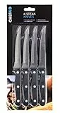 Chef Aid Ensemble de 4 couteaux à steak dentelés en acier inoxydable, couteaux de cuisine polyvalents et durables avec poignée ergonomiques antidérapants, résistants à la rouille et tranchants, noir